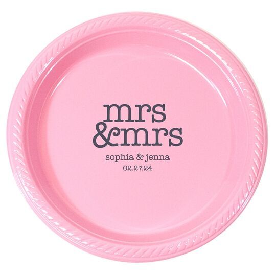 Stacked Happy Mrs & Mrs Plastic Plates